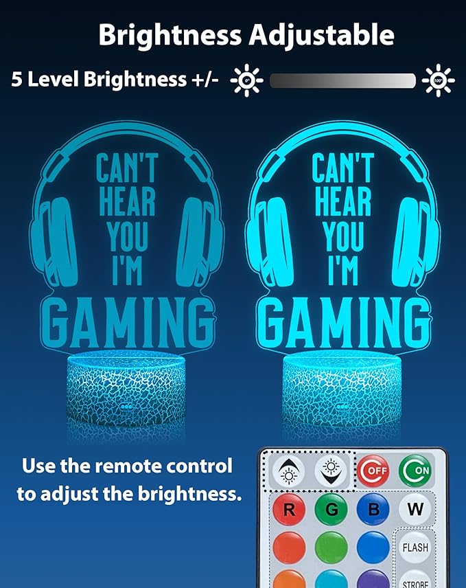 Gaming Night Light, LED Gaming Room Decor Lamp with 16 Color RGB Changing, Remote Control Dimmable Gamer Light for Bedroom Desk Setup, Cool Gamer Gifts for Teens Boys
