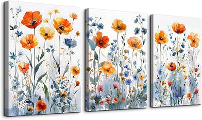 TTHYUEWS Boho Wall Art for Living Room & Bedroom - Modern Wall Decorations - 3 Piece Set - Flowers Watercolour Paintings & Posters - Home Decor