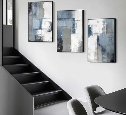 3 Pcs Navy Blue Abstract Canvas Wall Art Modern Minimalist Neutral Blue and Grey Paintings Pictures Wall Decor Poster Print Artwork for Living Room Bedroom Office Home Decoration Unframed