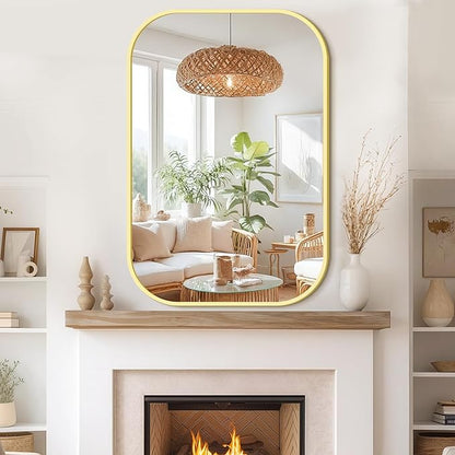 Bathroom Mirror for Wall, Gold Bathroom Vanity Mirror for Over Sink 28 x 40, HD Reflection Shatterproof Mirror for Living Room Bedroom Entryway, Metal Frame Rectangular Shape