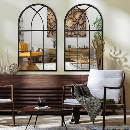 ironsmithn Arched Mirror, 41.3"x24" Windowpane Mirrors, Window Finished Metal Mirror, Black Grid Mirrors for Decor Living Room Fireplace Entryway Bedroom Hallway
