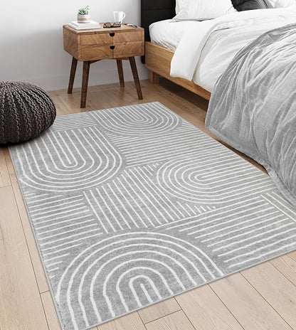 Lahome Abstract Area Rug 5x7,Soft Washable Rugs for Living Room Ultra-Thin Non Slip Gray Rugs for Bedroom, Throw Rug Carpet for Dining Room Office Playroom Darrell (5'x7',Gray)