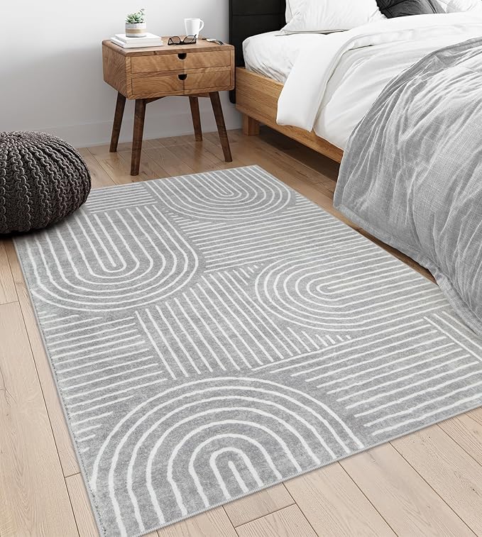 Lahome Abstract Washable Rugs, Soft Area Rugs 4x6 Non-Slip Grey Rug for Bedroom Entryway, Ultra-Thin Living Room Rugs Modern Throw Carpet for Nursery Kitchen Darrell (4'x6',Gray)
