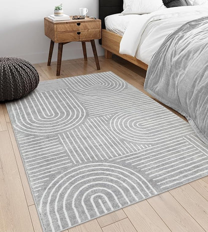 Lahome Abstract Washable Rugs, Soft Area Rugs 4x6 Non-Slip Grey Rug for Bedroom Entryway, Ultra-Thin Living Room Rugs Modern Throw Carpet for Nursery Kitchen Darrell (4'x6',Gray)
