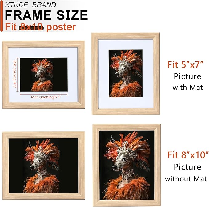 KTKDE 8x10 Picture Frame Real Glass, Display Pictures 5x7 with Mat or 8x10 Without Mat, Modern Style Wood Composite Frame, Gallery Wall Frame & Table Top Display，best gift
