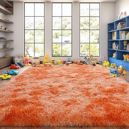 Upgrade Non-Slip Plush Rugs for Living Room, Soft Shaggy Carpets for Living Room, Fuzzy Rugs for Kids' Room, Perfect Decor for Modern Home Tie Dye Orange 5x7Feet