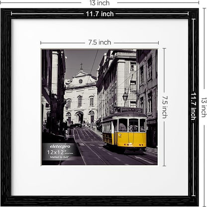 eletecpro 12x12 Picture Frames Set of 10, Gallery Wall Frames Display 8x8 Photo with Mat or 12x12 without Mat, Picture Frame Collage Wall Decor for Wall Mounting, Black