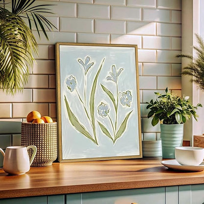 wanyun Blue Tulip Flower Wall Art Set of 2, Watercolor Floral Preppy Canvas Poster Prints, Modern Botanical Painting Aesthetic Picture for Living Room Bedroom Bathroom Apartment Wall Decor 12x16 Inch Framed