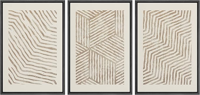 SIGNLEADER Framed Canvas Print Wall Art Set 3D Geometric Pattern Wave Collage Abstract Shapes Illustrations Modern Art Decorative Contemporary for Living Room, Bedroom, Office - 24"x36"x3 BLACK