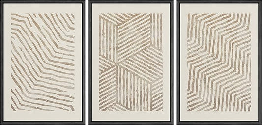 SIGNLEADER Framed Canvas Print Wall Art Set 3D Geometric Pattern Wave Collage Abstract Shapes Illustrations Modern Art Decorative Contemporary for Living Room, Bedroom, Office - 16"x24"x3 BLACK