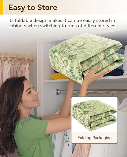RELEANY Area Rugs Round 8ft Washable Non-Slip, Floral Vintage Distress Print Pattern Medallion Carpet for Living Room Bedroom Dining Room, Sage Green Yellow