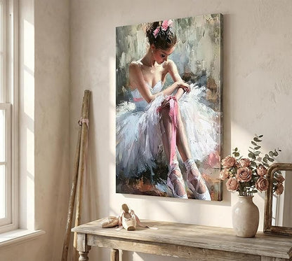 Pink Ballerina Girl Canvas Wall Art Ballet Lover Wall Decor Picture Modern Ballet Dancer Poster Print for Dance Studio Bedroom Girls Room Preppy Dormitory Painting Artwork Home Decoration