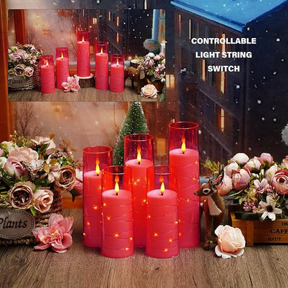 kakoya Flameless LED Candles with Timer 5 Pc Flickering Flameless Candles for Romantic Ambiance and Home Decoration Stable Acrylic Shell,with Embedded Star String，Battery Operated Candles(Pink)