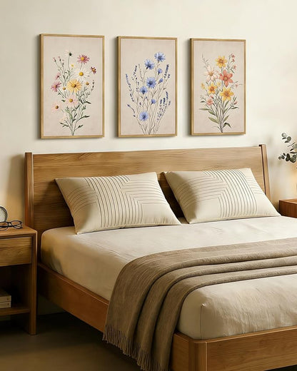 Drsoum Vintage Flower Bouquet Wall Art Framed Retro Bohemian Boho Colorful Floral Plant Rustic Artwork Nature Botanical Wildflower Prints Bedroom Living Room Ready to Hang 16x24in Natural Framed