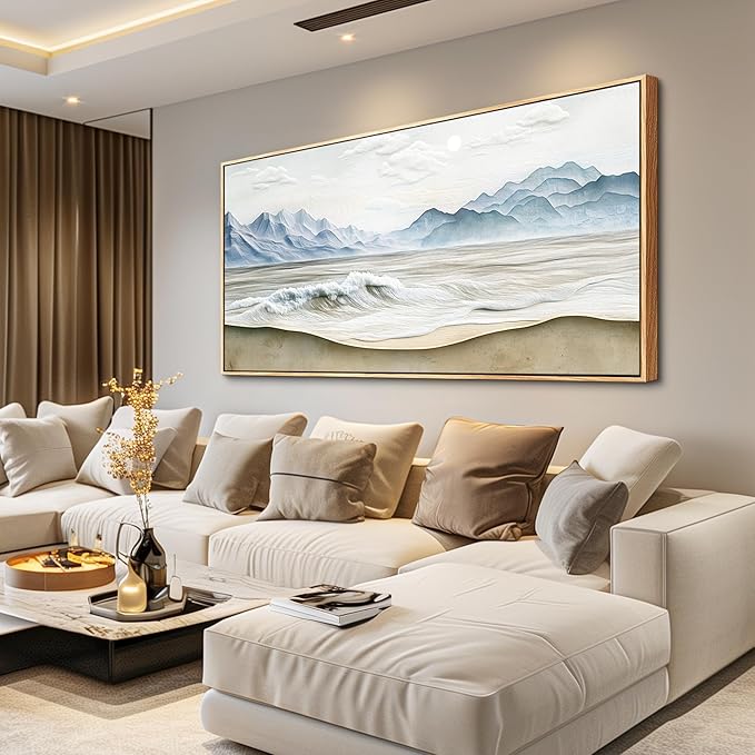 Wapluam Large Framed Canavs Wall Art,Ocean Wall Decor Living Room,Modern Nature Coastal Landscape Painting, Above Bed Beach Wall Art, Sea Waves Pictures Artwork for Bedroom Bathroom home office 30x60
