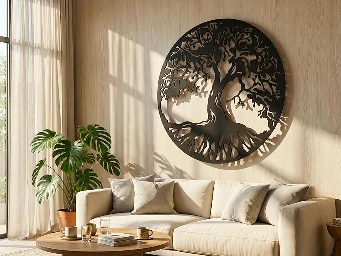 Vailla Tree Ring Wall Art Wall Art 3D Wooden Wall Decor Round Wood Hanging Sculpture Modern Home Decoration Textured Sculptures for Living Room Bedroom Office Dinnig Room Family Tree Wall Decor