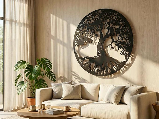 Vailla Tree Ring Wall Art Wall Art 3D Wooden Wall Decor Round Wood Hanging Sculpture Modern Home Decoration Textured Sculptures for Living Room Bedroom Office Dinnig Room Family Tree Wall Decor