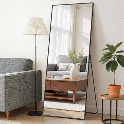 Mirror Full Length 64"x21" Full Body Floor Mirror with Stand, Shatterproof Glass, Aluminum Alloy Frame, Free Standing Wall Mounted or Leaning Rectangle Mirrors for Bedroom Living Room Entryway