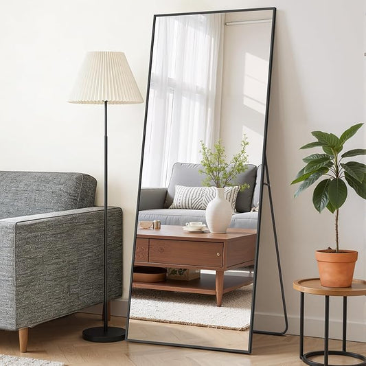 Mirror Full Length 64"x21" Full Body Floor Mirror with Stand, Shatterproof Glass, Aluminum Alloy Frame, Free Standing Wall Mounted or Leaning Rectangle Mirrors for Bedroom Living Room Entryway