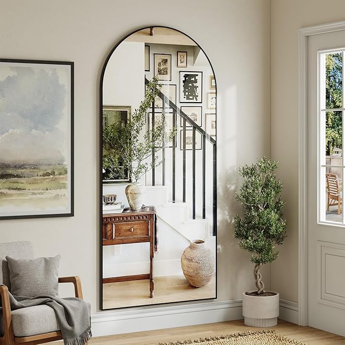 Large Black Full Length Mirror, 76''x35 Arched Floor Mirror for Bedroom, Oversized Full Body Mirror with Stand, Tempered Glass Safety Wall Mirrors for Living Room, Bathroom, Entryway