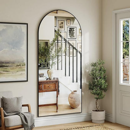 Large Black Full Length Mirror, 76''x35 Arched Floor Mirror for Bedroom, Oversized Full Body Mirror with Stand, Tempered Glass Safety Wall Mirrors for Living Room, Bathroom, Entryway