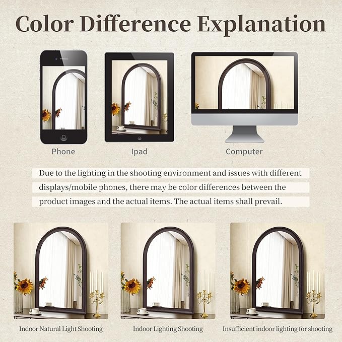 Tanmicoshomy Dark Brown Framed Arched Bathroom Mirror 24x36 Inch,Wall Mirror with Tempered Glass for Living Room, Bedroom or Entryway