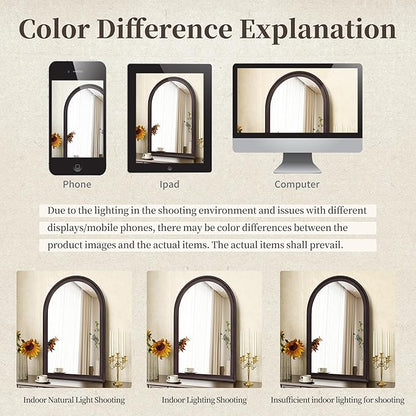 Tanmicoshomy Dark Brown Framed Arched Bathroom Mirror 24x36 Inch,Wall Mirror with Tempered Glass for Living Room, Bedroom or Entryway