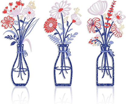 3 Pieces Metal Flowers Wall Art Decor, Farmhouse Minimalist Bathroom Wall Decors Sculptures for Living Room Dining Room Bedroom Housewarming Gifts