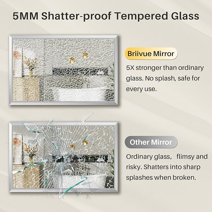 24x36 Inch Brushed Silver Bathroom Mirror for Wall, Thick Metal Framed Rectangle Mirrors for Over Sink, Bedroom, Living Room, Entryway, Anti-Rust, HD Tempered Glass