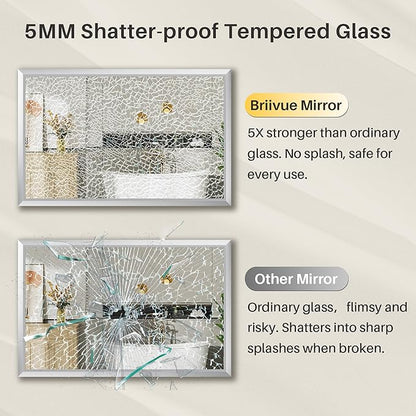 24x36 Inch Brushed Silver Bathroom Mirror for Wall, Thick Metal Framed Rectangle Mirrors for Over Sink, Bedroom, Living Room, Entryway, Anti-Rust, HD Tempered Glass