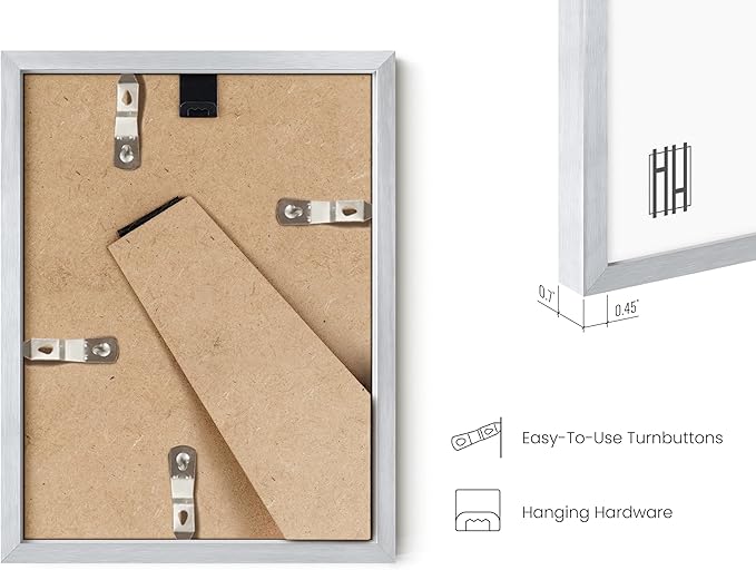 HAUS AND HUES 6x8 Silver Metal Picture Frames - Bulk Aluminum Photo Frames with Vertical Hanging & Tabletop Stand (6x8 in, Silver, Set of 9)