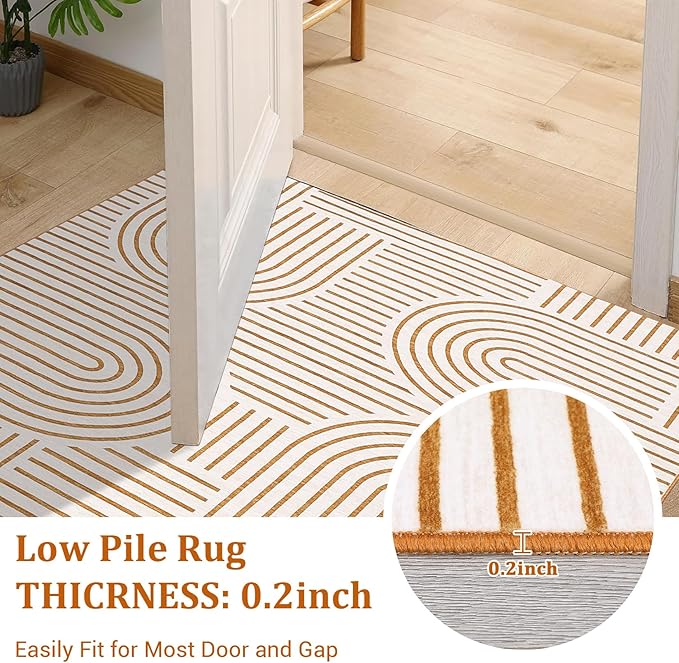 ROYHOME Modern Rug 2.5x8 Runners for Hallways, Abstract Kitchen Runner Rugs Non Slip Bath Runner, Rainbow Washable Rug for Bedroom, Soft Long Rugs for Entryway Bathroom Laundry Dorm, Orange