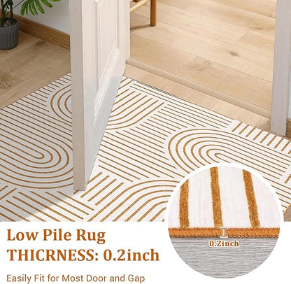 ROYHOME Modern Rug 2.5x8 Runners for Hallways, Abstract Kitchen Runner Rugs Non Slip Bath Runner, Rainbow Washable Rug for Bedroom, Soft Long Rugs for Entryway Bathroom Laundry Dorm, Orange