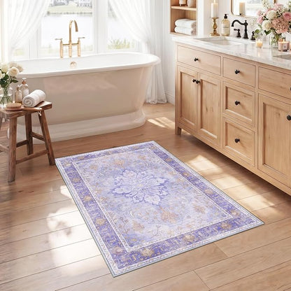 RELEANY Area Rugs 2'6"x4' Kitchen Rugs Entry Rug Small Rugs for Entryway Kitchen Bathroom Door Mat Indoor Entrance,Washable Non Slip, Light Purple Brown