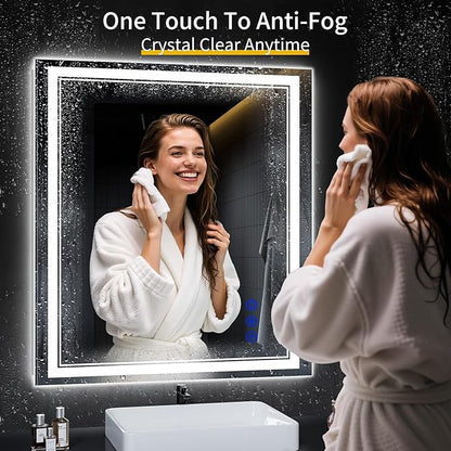 40"x36" LED Bathroom Mirror with Anti-Fog, Stepless Dimmable Lights, 3 Color Modes, Shatter-Proof Tempered Glass,Waterproof Design