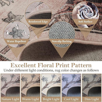 CAPALOCA Machine Washable Rugs Nursery Rug 5x7 Cute Girl Non Slip Low Pile Water Repellent Soft Print Pattern for Bedroom Indoor Decor Kids Playroom Coffeebeige
