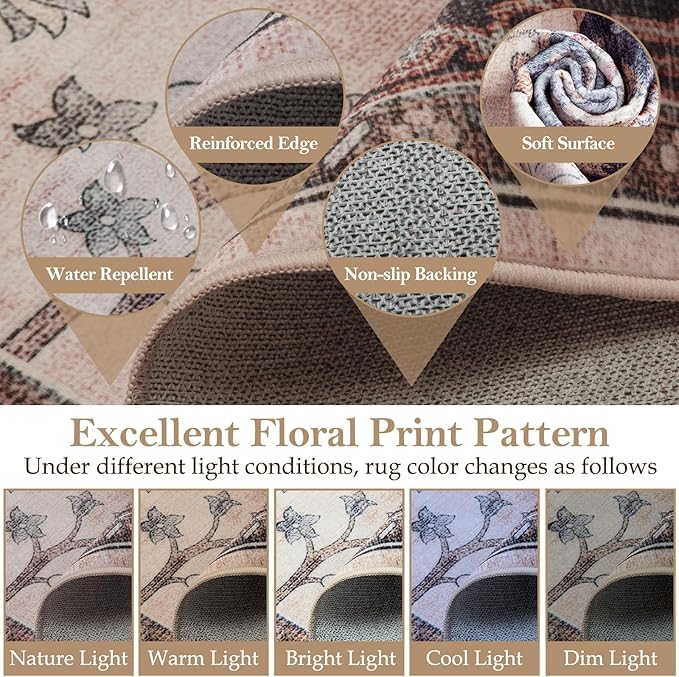 CAPALOCA Machine Washable Rugs Nursery Rug 6x9 Cute Girl Non Slip Low Pile Water Repellent Soft Print Pattern for Bedroom Indoor Decor Kids Playroom Coffeebeige