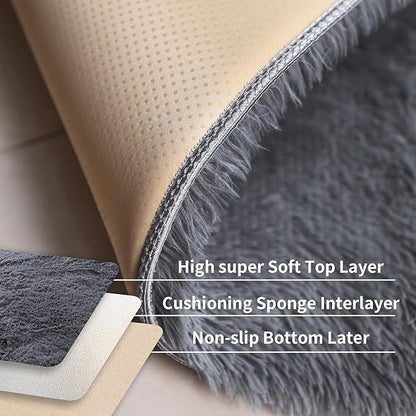 KICHOWUA 6x9 Grey Fluffy Shag Rug for Bedroom Soft Plush Fuzzy Washable Carpet for Living Room, Modern Comfy Shaggy Non Slip Floor Large Area Rugs for Kids Baby Nursery College Dorm Room, Gray