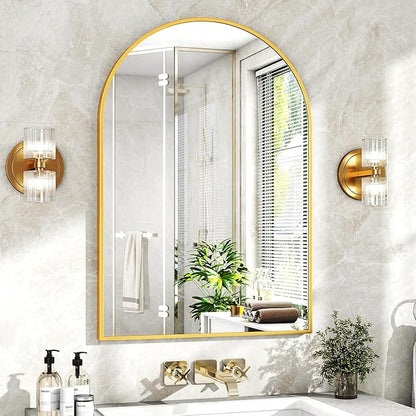 XRAMFY 20"x30" Gold Arched Bathroom Mirror - Wall Mirror for Bathroom, Metal Frame Vanity Mirror, Dresser Mirror, Arch Decorative Mirrors for Living Room, Bedroom, Entryway, Mantle