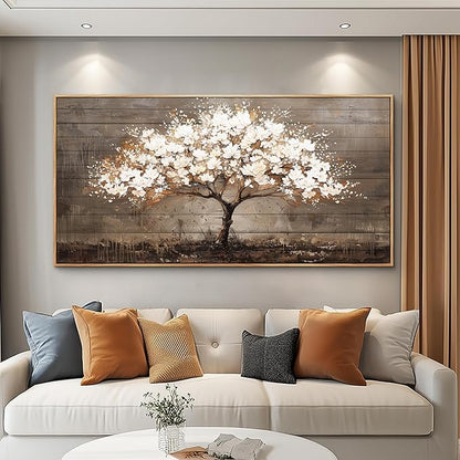 Wapluam Large Framed Wall Art,Tree Of Life Wall Art,Neutral Abstract Canvas Painting Art Prints,Wall Decor For Living Room,Modern Rustic Pictures For Bedroom Bathroom Dining Room Office Decorations