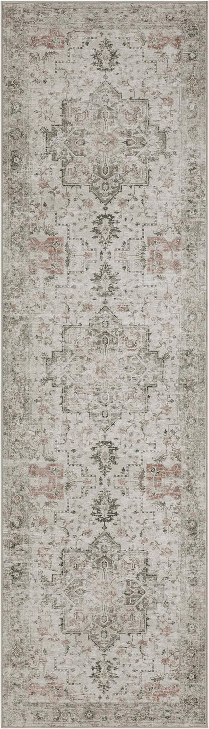 GENIMO Runner Rug 2'6"x4 Machine Washable Non Slip Vintage Hallway Runner Rug, Low Pile Lightweight Rugs for Indoor Entryway, Hallway, Kitchen and Corridor, Light Taupe Brown