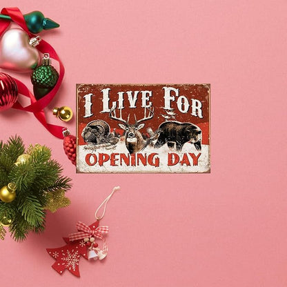 Vintage-Sign Rustic-Poster Wall-Art Hunting-Lovers, I Live for Opening Day, Funny Deer Decor Gift Plaque for Home Farm Fence Bathroom Bedroom 8 X 12 Inch