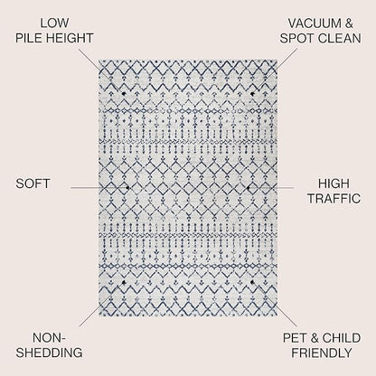 JONATHAN Y Boho Vintage Diamond Cream/Navy Indoor Area Rug 5X8 ft, Moroccan Hype for Living Room, Bedroom, Kitchen, Office, Easy-Cleaning, High Traffic, Pet-Friendly, Non-Shedding (MOH101F-5)