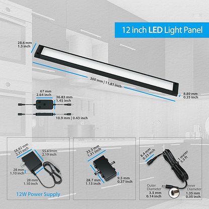 EShine 3 Pack 12 inch Black Smart Dimmable LED Under Cabinet Lighting Kit Compatible with Alexa, Google - Cool White (6000K)