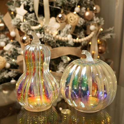 Colorful Mercury Glass Pumpkin with Built-in LED Light - Enhance Your Fall Decor with Magical Glow-Perfect Harvest Festival Decorations and Gift