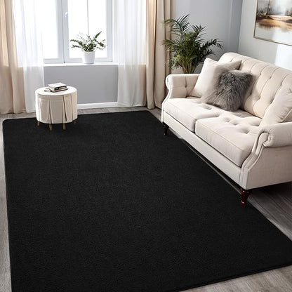 Rugs for Living Room Bedroom, 6x9 ft Black Area Rug, Washable Memory Foam Indoor Carpet, Modern Aesthetic Minimalist Non-Slip Carpets for Boys Girls Adults Home Decor