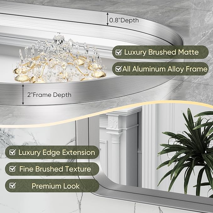 Suidia 26" x 38" Bathroom Mirror, Bathroom Vanity Mirror Metal Framed, Wall-Mounted Mirrors for Bedroom, Living Room, Entryway, Hallway, Silver, Arch Style