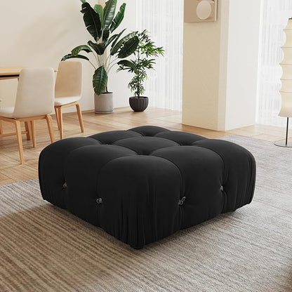 Modular Sectional Couches for Living Room, Modern Luxury Velvet Bubble Couch with Reversible Chaise Ottoman, Deep Seat Cloud Sectional Sofa (Ottoman, Black)