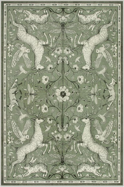 Lahome Dorval 6x9 Washable Deer Rug, Boho Woodland Nature Area Rug, Non Slip Low Pile Soft Green Carpet for Living Room Dining Room Bedroom Office Nursery Cottagecore Decor
