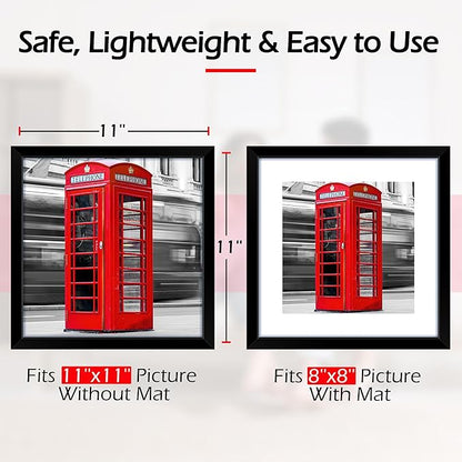 11x11 Picture Frame, 2 Pack Black Photo Frame with HD Plexiglass, Fits Pictures 8 x8 with Mat or 11 x11 Without Mat, Wall Hanging Photo Frames Poster Frames for Collage Wall Decor
